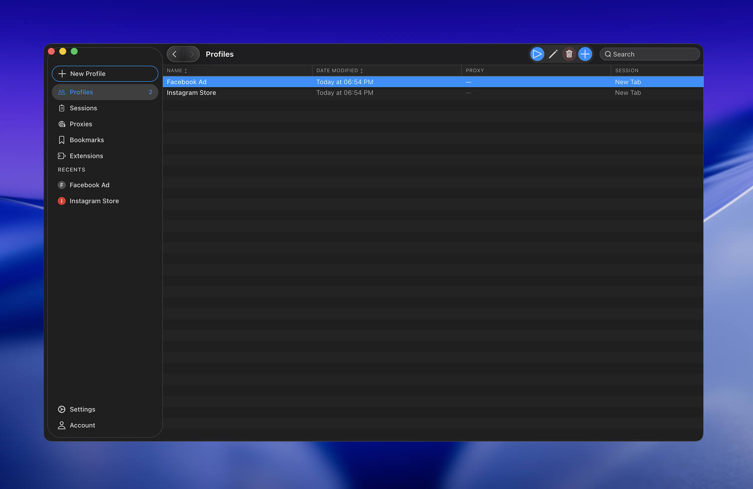 Preview of the Liminal browser interface